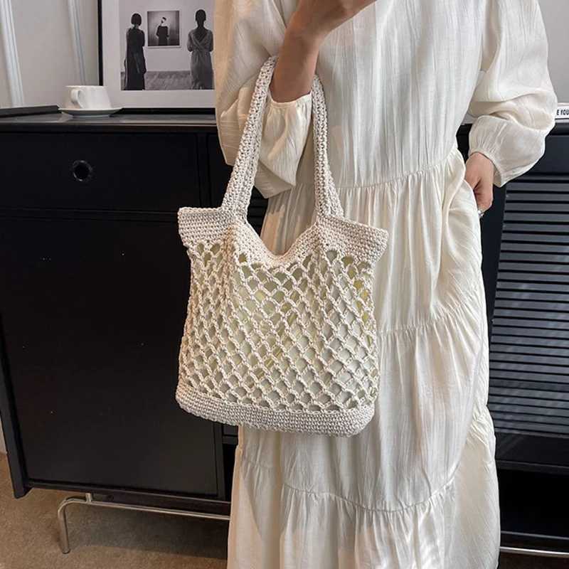Vintage Bohemian Beach Bag for Women Summer Large Capacity Hollow Handbags Rattan Handmade Kintted Travel Shpping Totes M251216
