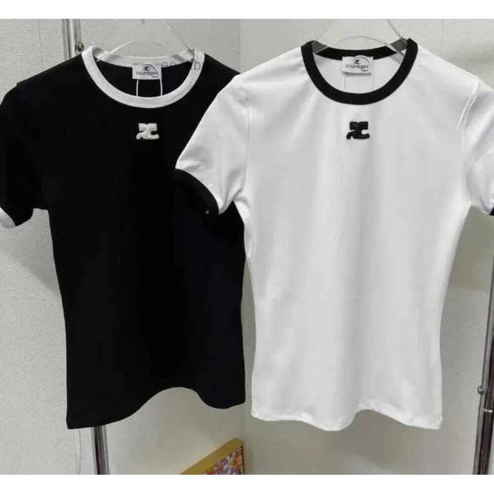 Courreged Tshirt Designer T Shirt Summer Short Sleeve Women Slim Fit Tshirt Contrast Color Embroidery Slim Fit Top Tee High Quality Tshirt 833