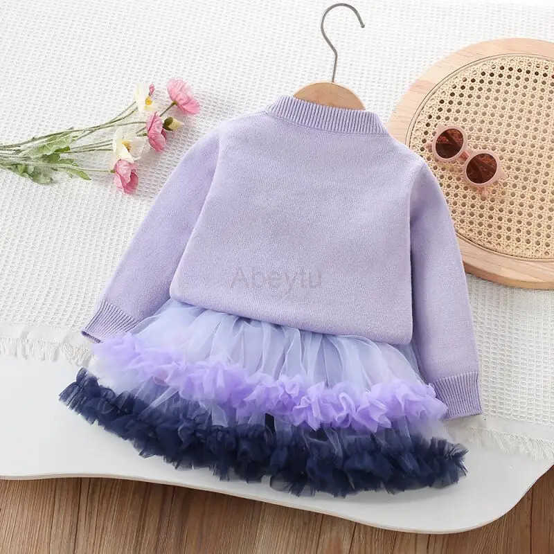 Sanrio Hot Kuromi Girl Sweater Set Kawaii Anime Fashion Netting Skirt Autumn and Winter Student Casual 2-Piece Set Christmas Gift New H251216