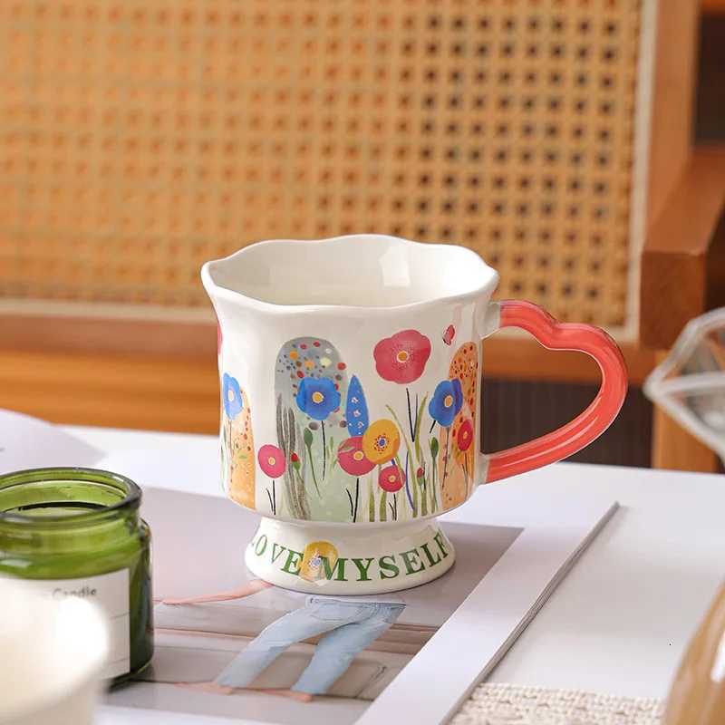 Luxury trendy high footed cup fashionable hand-painted g elegant design ceramic cup household water cup off coffee cup H251215