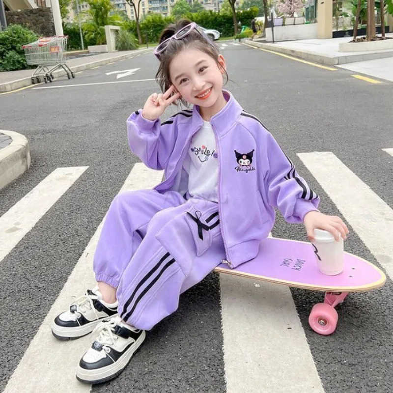 Sanrio Kuromi Kawaii Students Cute Cartoon Long Sleeve Sportswear Children Comfortable Pants Jacket Christmas Gifts for Kids H251216