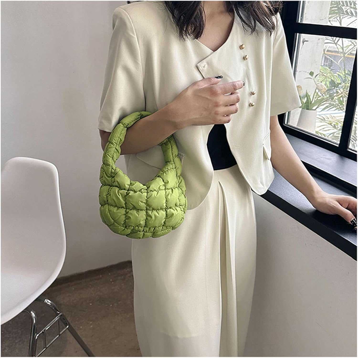 Puffer Bag Women Mini Quilted Cute Bubble Handbag Crescent Wrist Satchel Y2k Purse M251216