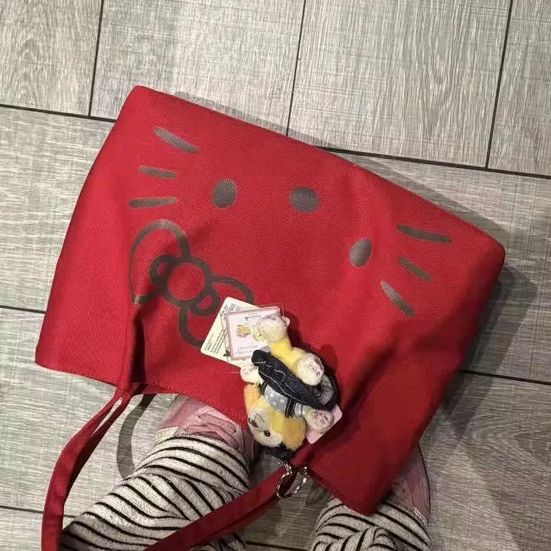Sanrio Hello Kitty Bag Red Canvas Bag Large Capacity Shoulder Bag Commuting Travel Printed Tote Bag Shopper Bag Christmas Gifts H251216