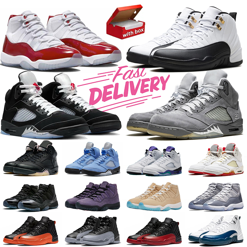 With Box 11s 5s 12s Basketball Shoes 11 Gamma Blue Cherry Black White Metallic Reimagined Wolf Cool Grey Fire Red UNC Pink For Men Women Designer Sneakers Trainers 36-47