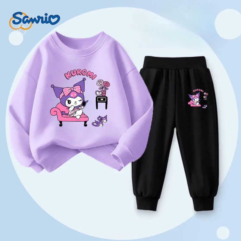 Sanrio Children Clothing Set Spring and Autumn Hoodie Pants 2-piece Set Kuromi Printed Girls Trendy New Lightweight Sportswear H251216