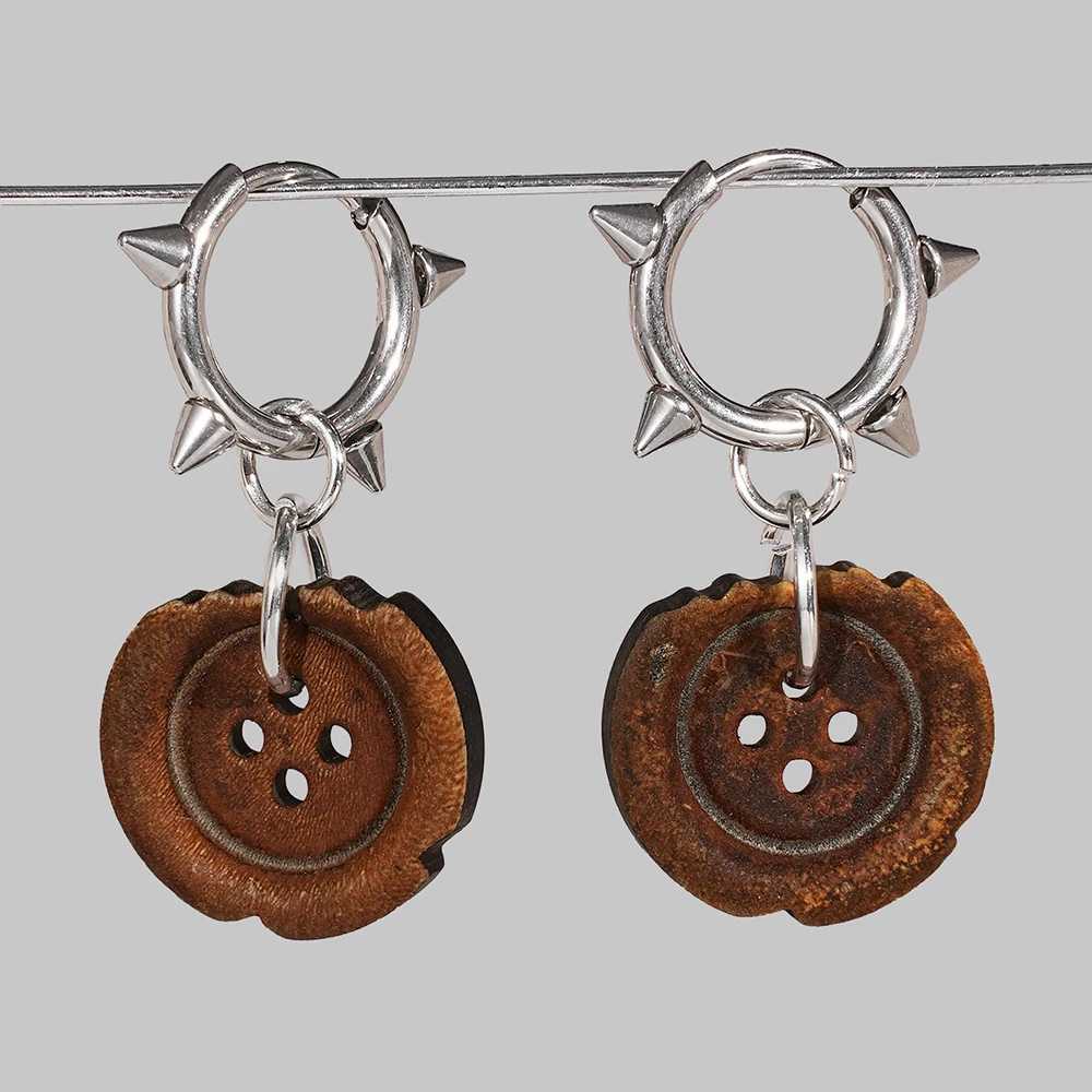Y2K Punk Burnt Notch Button Earrings with Sharp Cone Earrings Suitable for Womens Daily Party and Festival Wear G251216