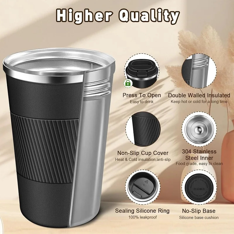 Stainless Steel Coffee Cup Thermal Mug Travel Leak Proof Reusable Cold Drinks Insulated 251107 W260226