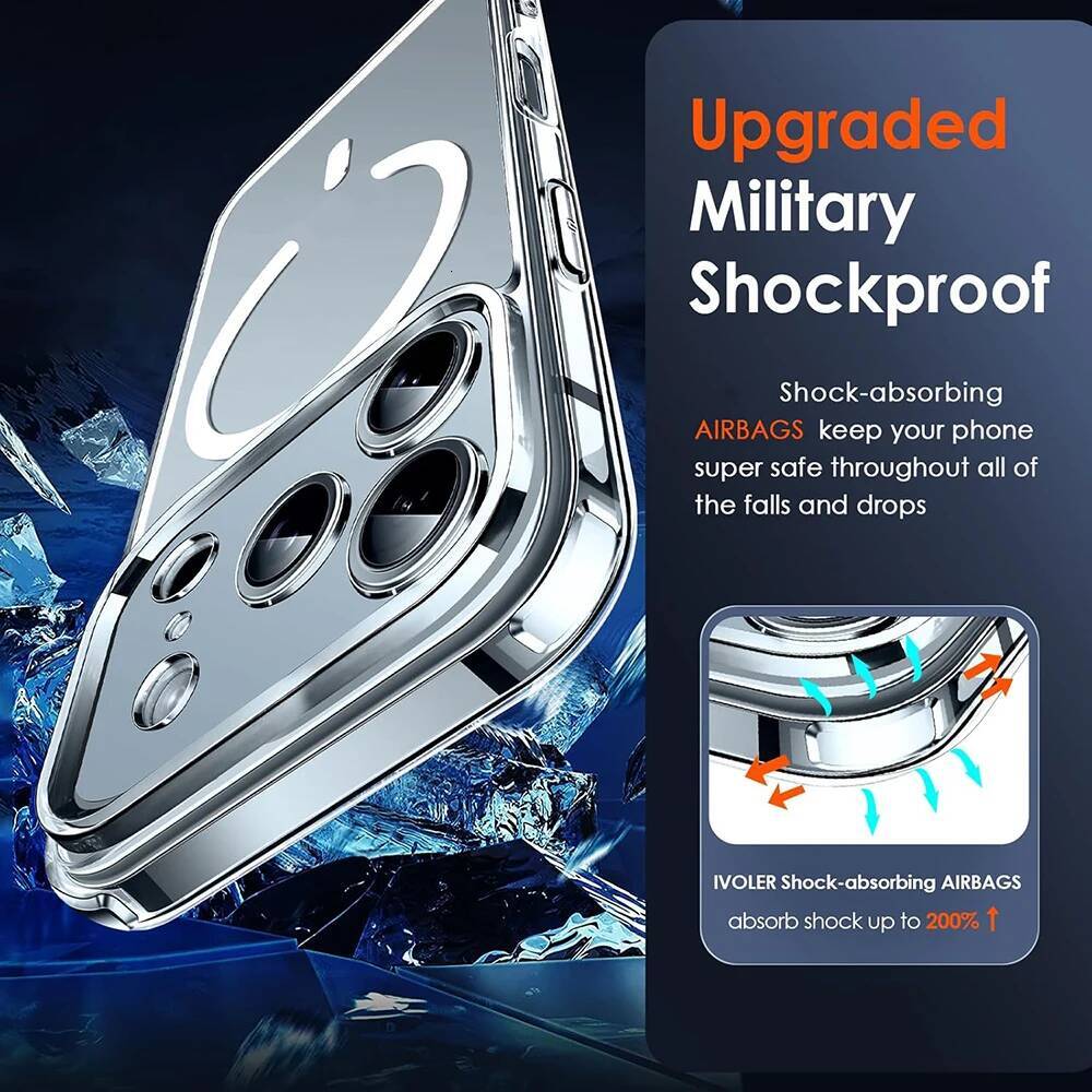 Magnetic Magsafe Wireless Charging Case iPhone Pro Max Hybrid Hard Cover For Apple 17 Air Soft Shell iPhone17 Capa