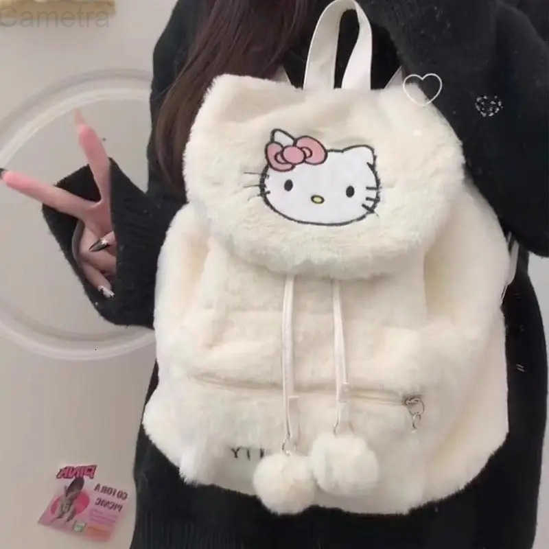 Sanrio Hello Kitty Storage Bag Kuromi Backpack Plush Bag My Melody Winter Girl School Bag New Style Niche Versatile Backpack H251216