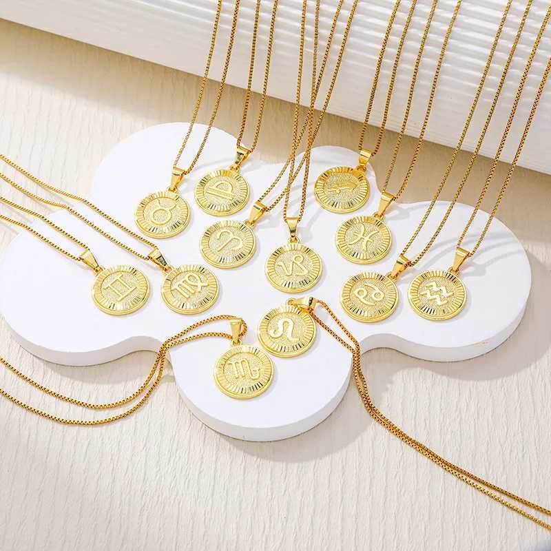 Constellation Necklace 18K Gold Plated Zodiac Necklace Horoscope Medal Pendant Necklace for Women M251216