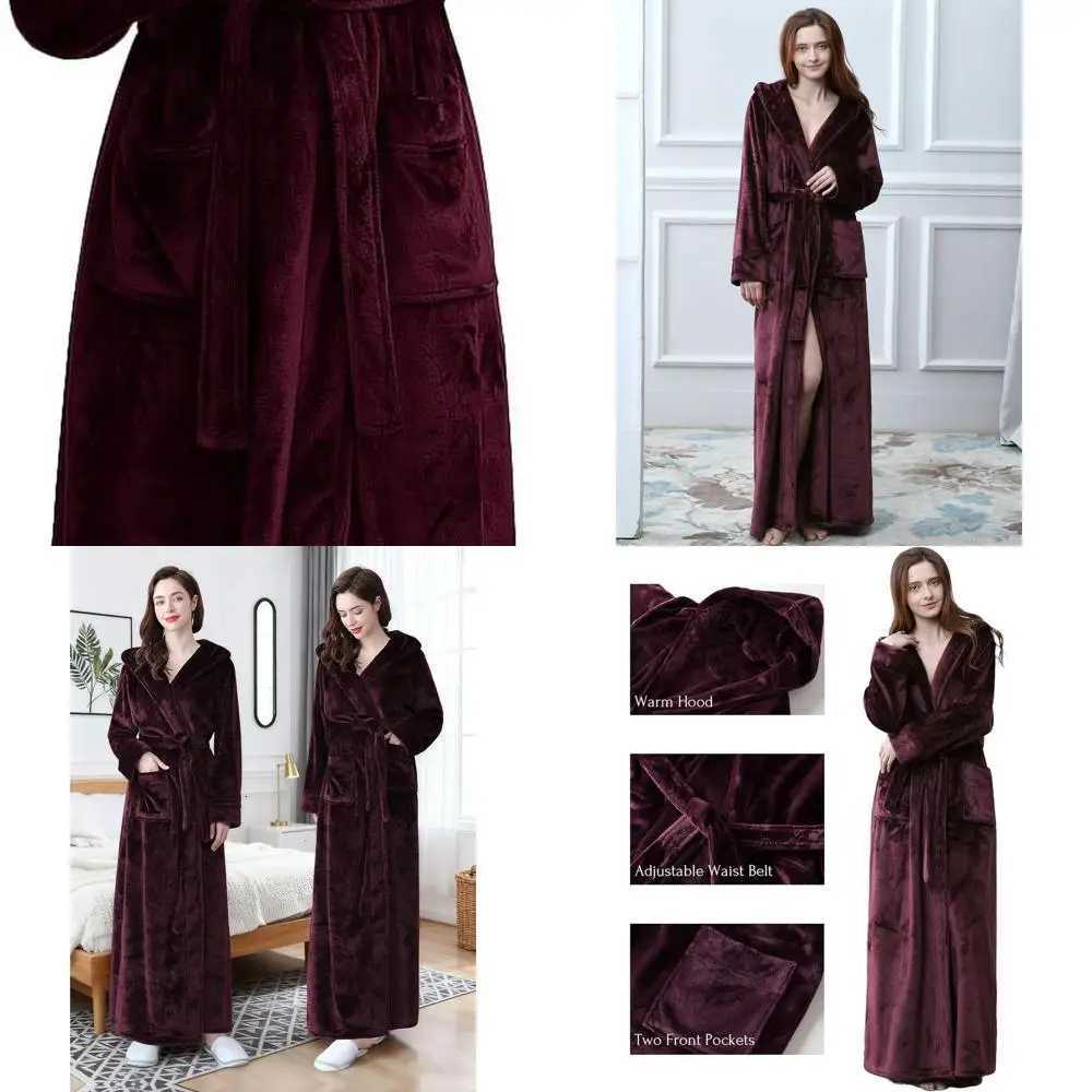Luxurious Hooded Full-Length Fleece Bathrobes for Women - Soft Warm Winter Gifts C251216