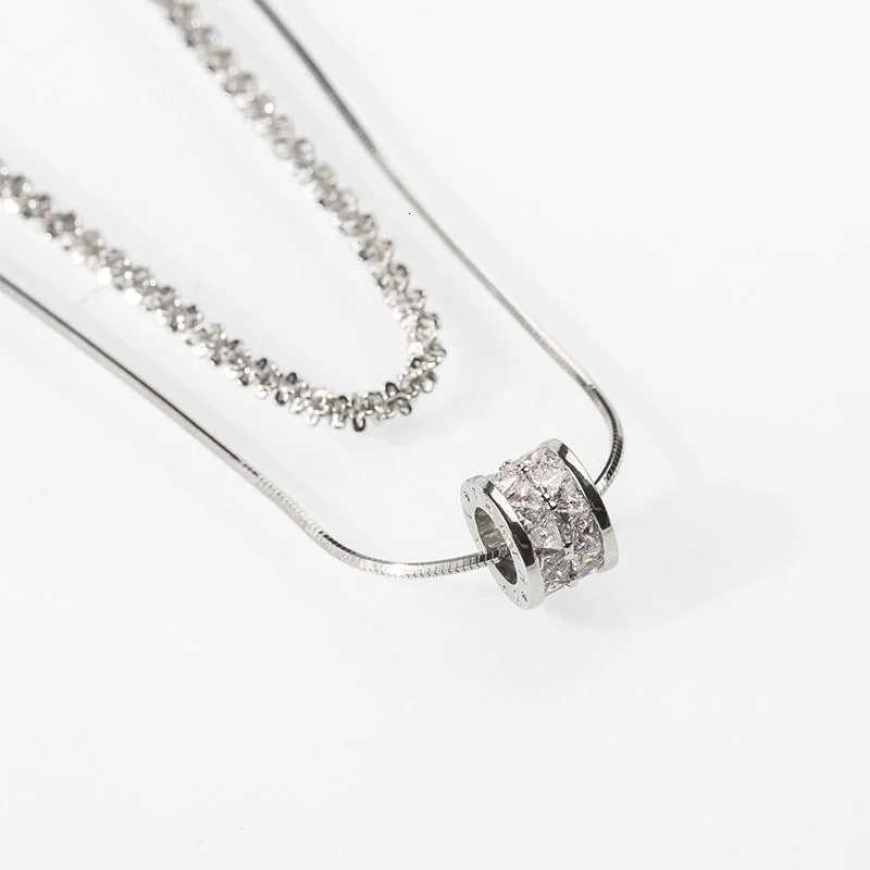 Stainless Steel Silver-Plated Double-Layer Necklace for Women Fashion Y2k Luxury CZ Pendant Necklace Clavicle Chain Jewelry Gift M251216