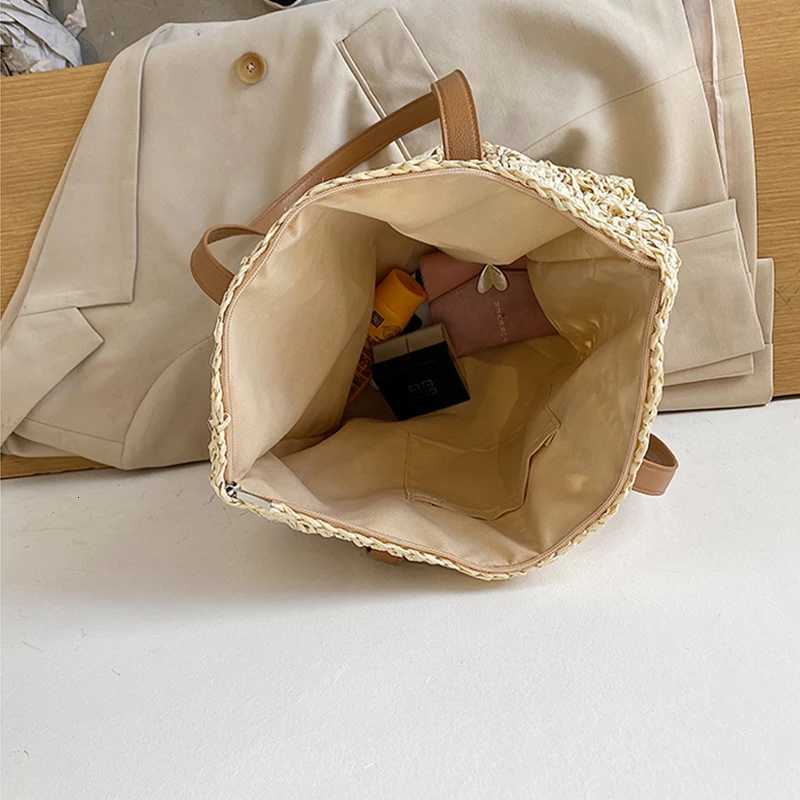 Square Hollow Straw Beach Bag Handmade Woven Shoulder Bag Raffia Rattan Shopping Travel Bag Bohemian Summer Vacation Casual Tote M251216