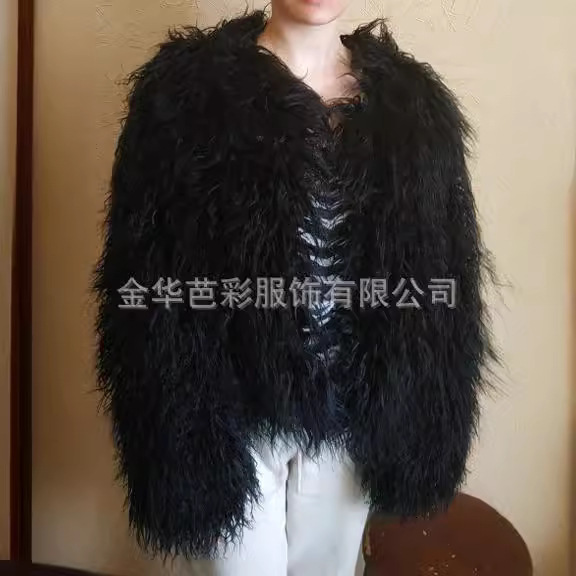 Faux Shearling Wool Coat for Women Short Collarless Solid Color Street Style Faux Fur Coat 241120