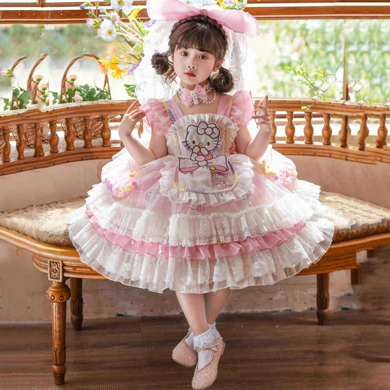 Sanrio cute Hello Kitty Dress Lolita Girls Party Skirt Girl Kids Dress Childrens Clothes Girls Clothes Kawaii Anime Birthday Gift H251216