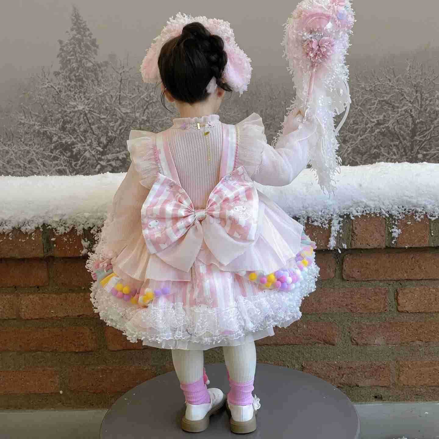 Sanrio New 2025 My Melody Girls Autumn Sweater Dress Lolita Princess Dress Cute Fluffy Dress Party Dress Halloween Cosplay Costume Gift H251216