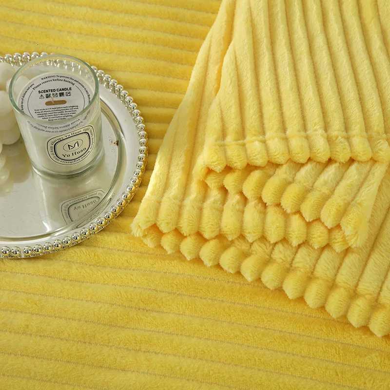 Flannel Yellow Striped Throw Blanket Cozy Warm Solid Throw Blanket for Couch Sofa and Bed Bedspread Blanket for All Season H251216 - view 6