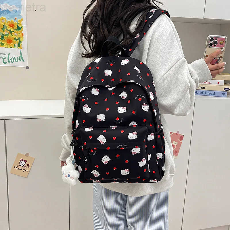 Sanrio 2025 Miniso Hello Kitty Travel Bag Kawaii Large Capacity Student Backpack Ins Korean Cartoon Anime Birthday Gift H251216