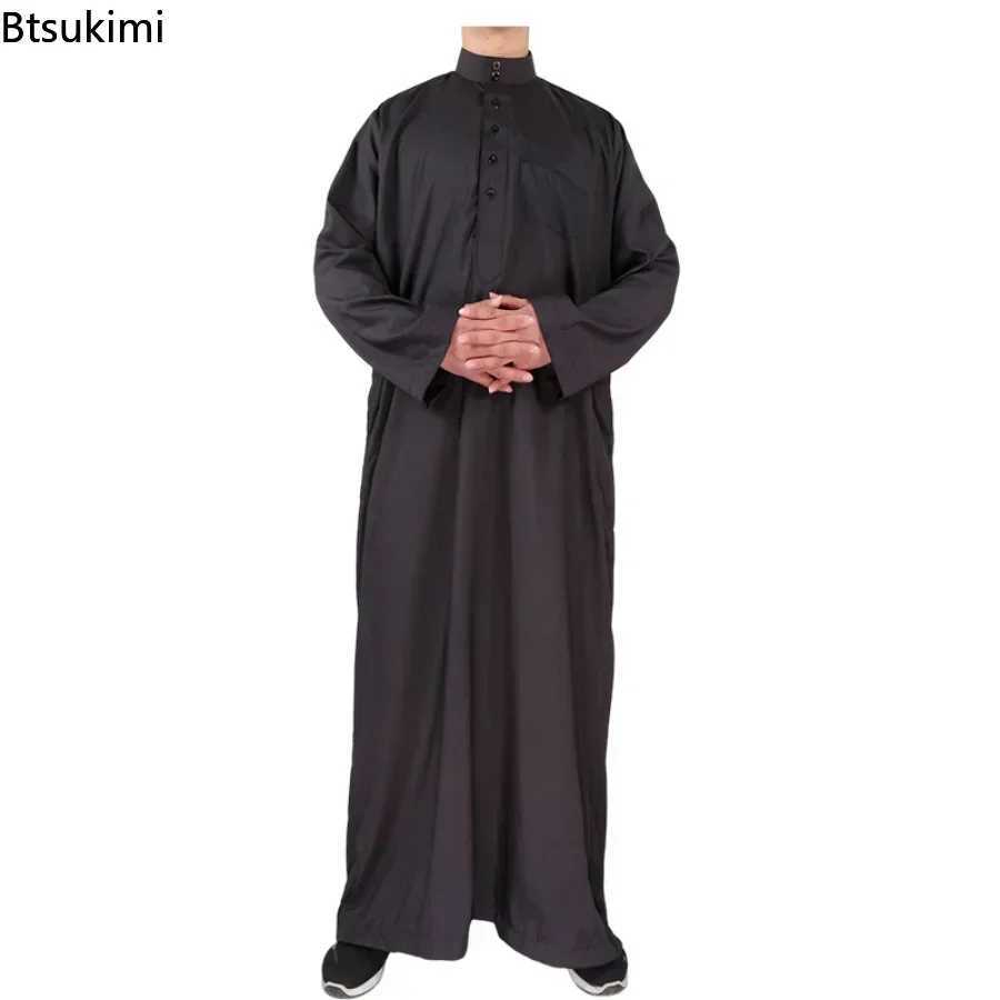 2025 Mid East Men Clothing Muslim Fashion Abayas Mens Solid Color Robe Pakistan Kaftan Arab Islamic Jubba Thobe Musulman Homme W251216