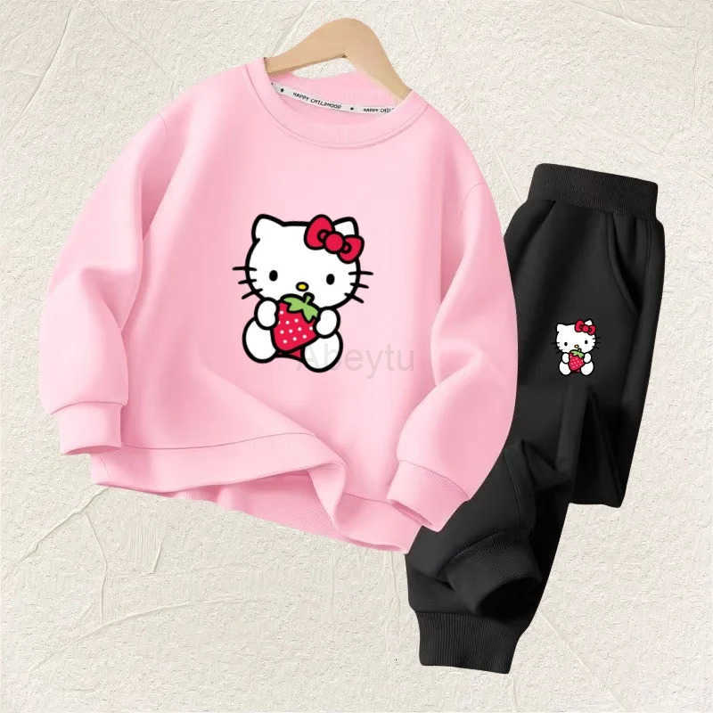 Sanrio Autumn Baby Girl Clothes Set Children Hello Kitty Cartoon Print Sweatshirt and Pants Two Pieces Suit Long Sleeved Suit H251216