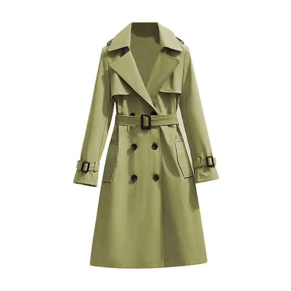 Women Coat Double Breasted Long Trench Jacket Belted Notch Lapel Overcoat Fall Winter Windproof Ladies Casual Classic OuterwearT251216