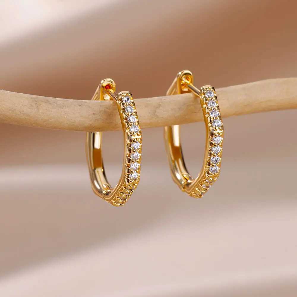 Heart Stainless Steel Earrings for Women Zircon Gold Color Hoop Earring Aesthetic Waterproof Ear Piercing Jewelry Accessories G251216