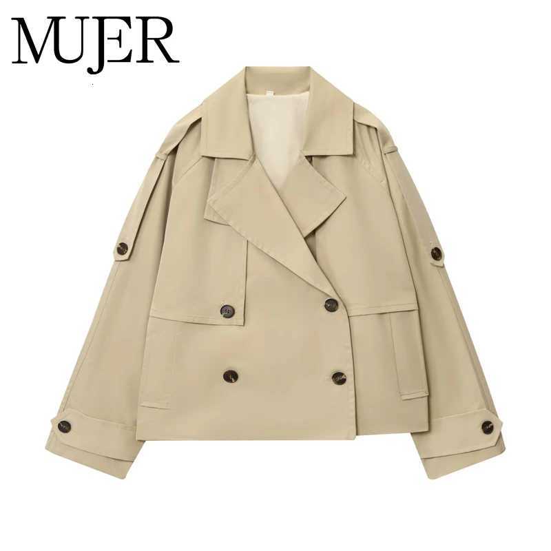 MUJER Short Trench Coat Woman Double Breasted Womens Windbreaker Cropped Demi-season Jacket for Women Outerwears Outdoor CoatsT251216
