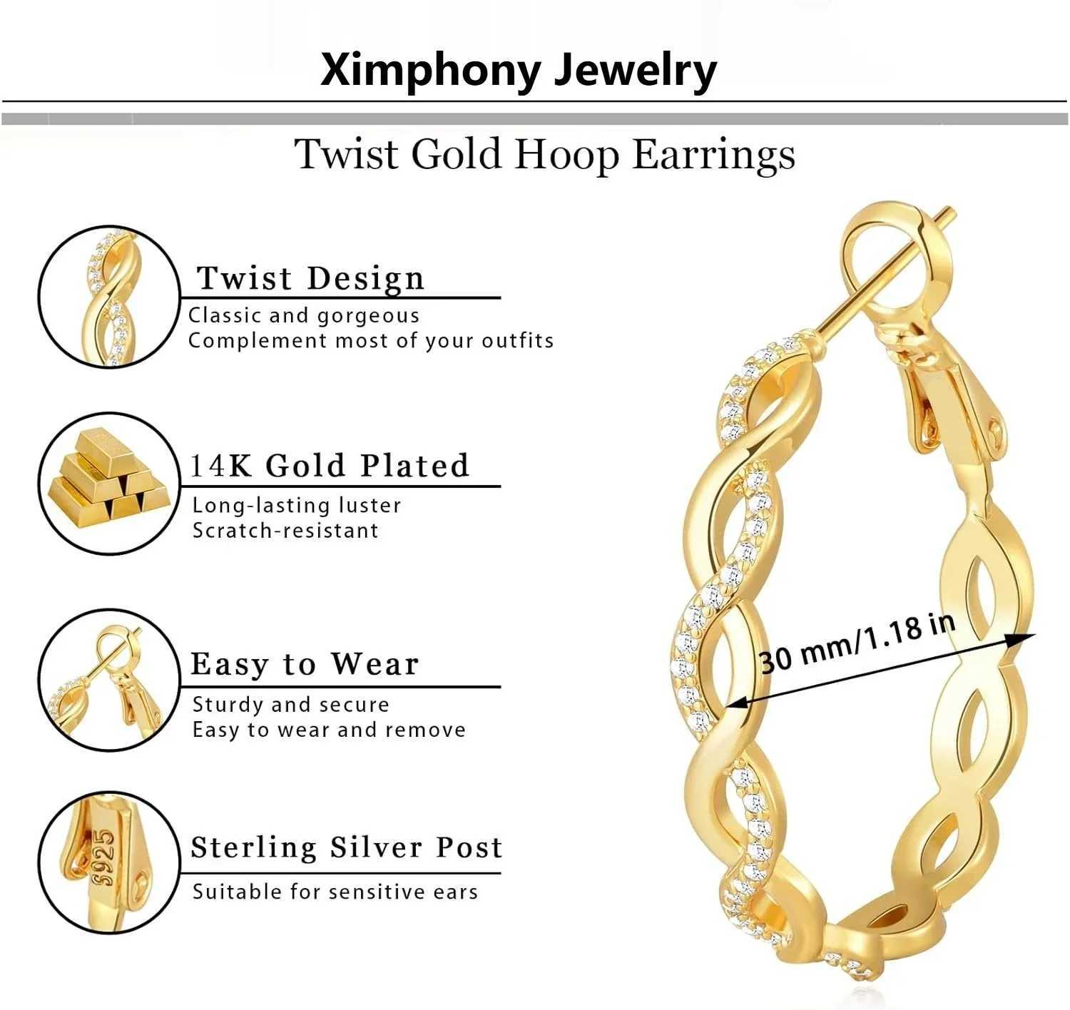 925 Sterling Silver Earrings Hoops for Women Lightweight Twisted Hoop Earrings With Cubic Zirconia Hypoallergenic Hoops Earrings G251216