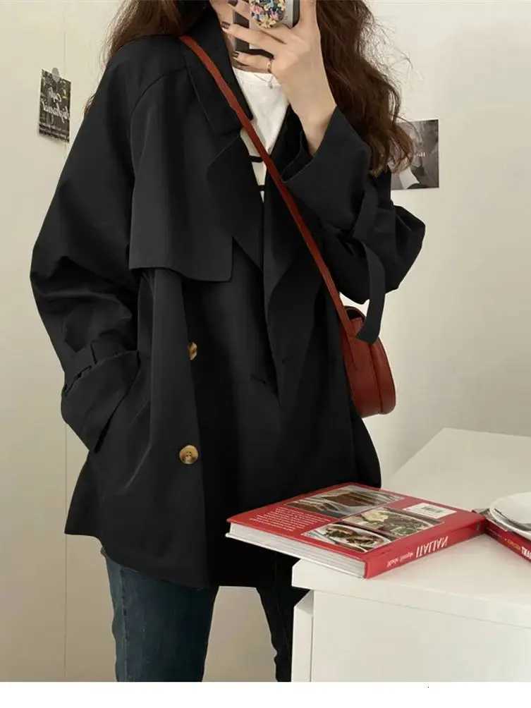 2025 Autumn Lapel Trench Coat Women Chic Casual Korean Loose Double Breasted Windbreaker Sash Overcoat Streetwear Female JacketT251216