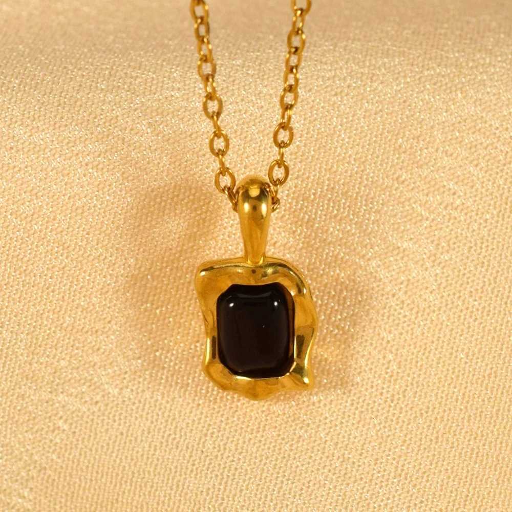 Color Square Irregular Pattern Cats Eye Stone Necklace Clavicle Chain Stainless Steel Jewelry for Autumn Winter M251216