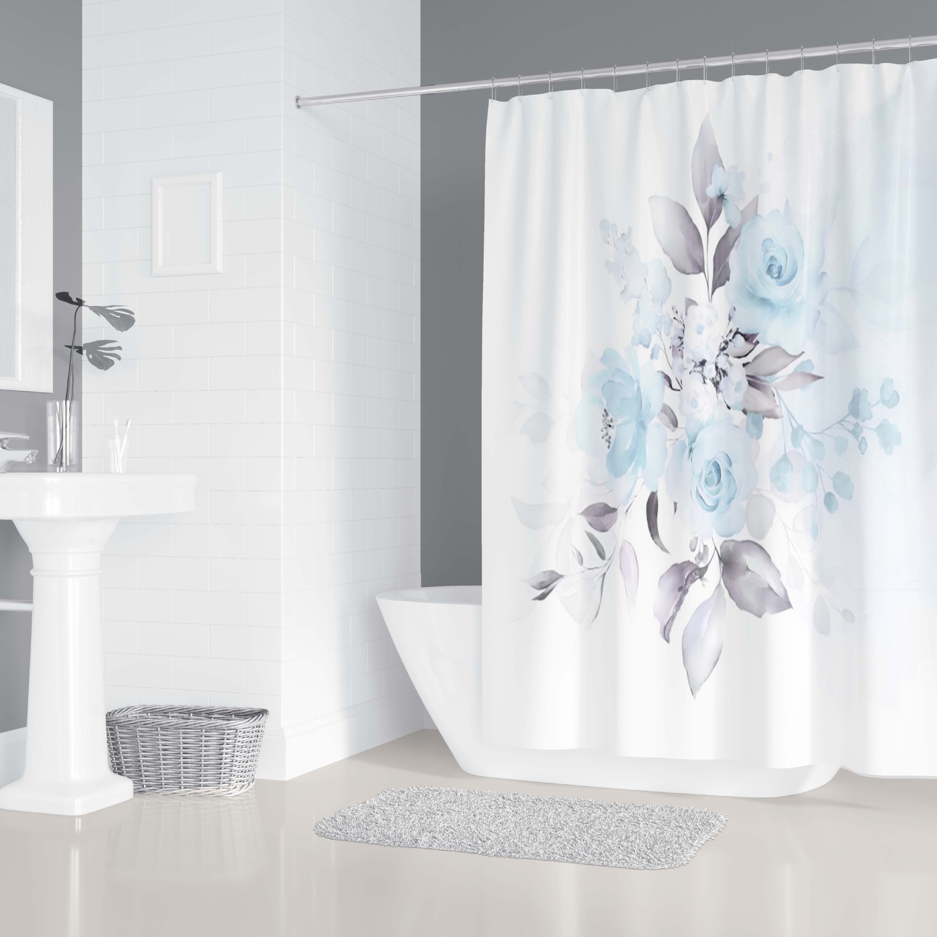 YL-37970 Waterproof Shower Curtain 3D Printed Shower Curtain Tropical Jungle Floral Season Polyester Shower