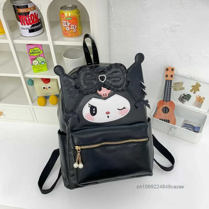 Sanrio Hello Kitty Kuromi My Melody Cute Leather Backpack Large Capacity Simple Trendy Shoulders Bag Sweet Girl Casual Backpack H251216
