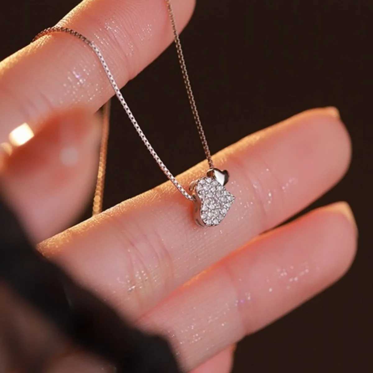 Simple Double Heart Pendant Necklace for Women Couple Copper Choker Steel Chain Wedding Party Friends Jewelry Gift M251216