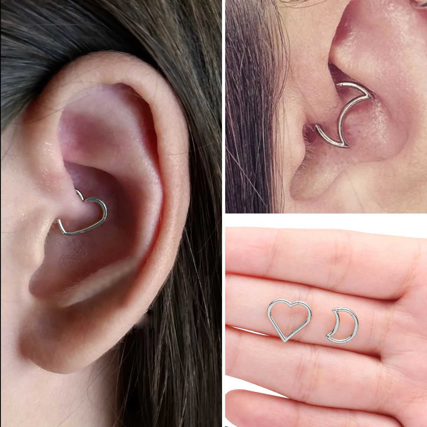 Heart Daith Piercing Jewelry Hypoallergenic Stainless Steel Clicker Hoop Rook Cartilage Helix Earrings Nose Ring 16G G251216