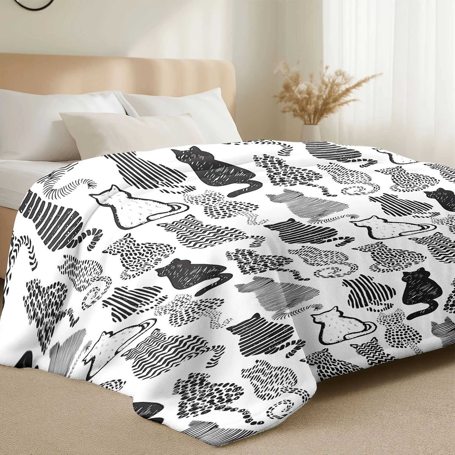 Cat Silhouette Flannel Blanket - Soft Warm Allergy-Friendly Couch/Bed/Travel Gift Idea H251216 - view 3