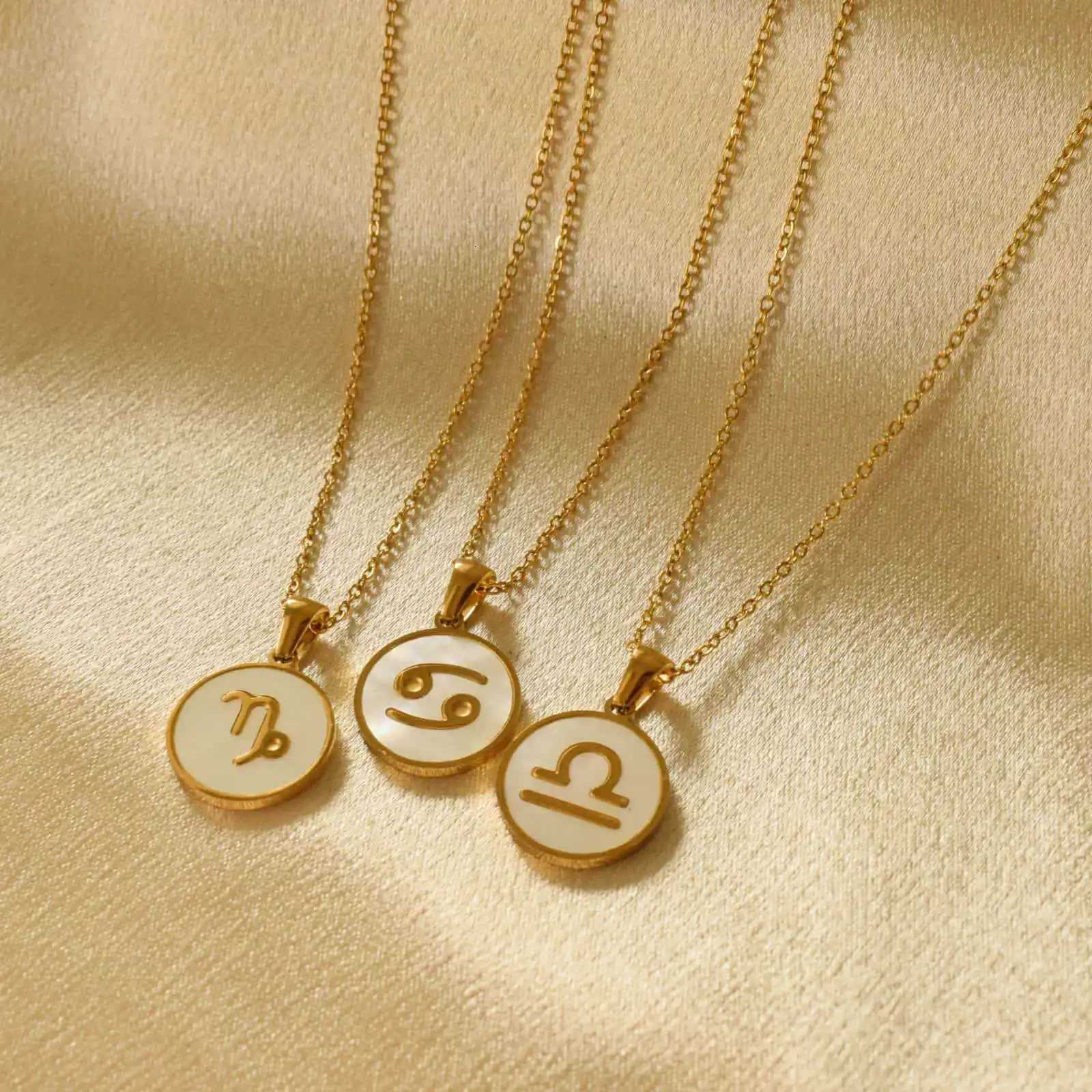 Hot Selling European and American White Round Brand Twelve Constellation Pendant Stainless Steel Simple Necklace M251216