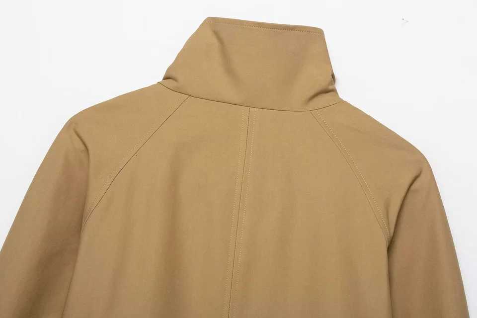 2025 autumn new womens casual fashion simple all-match high collar A-shaped long-sleeved windbreaker short jacketT251216