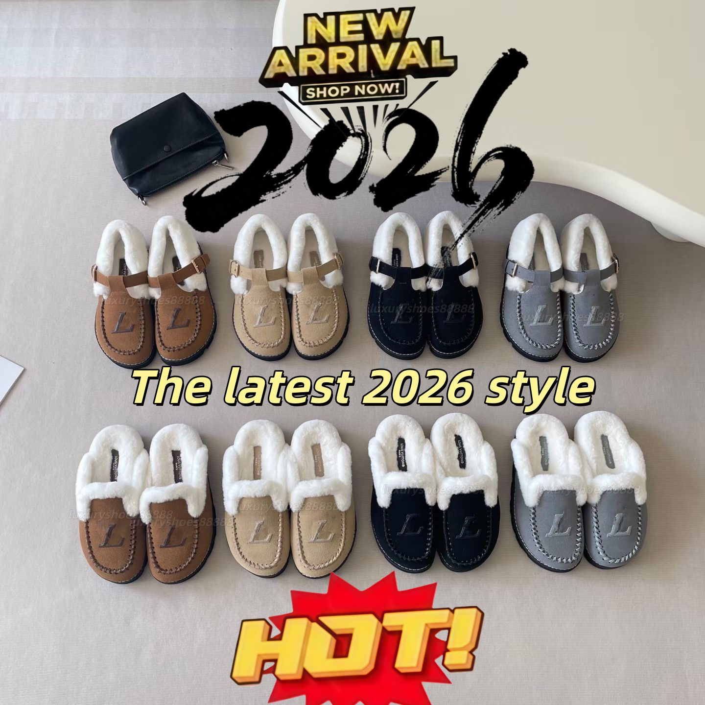 2026 designer lousi vuittion slipper lvboot Fur Mary Jane Fur shoes slippers Birkenstockclogs lvs Fur sandals Autumn Winter Shoes Flat casual luxury