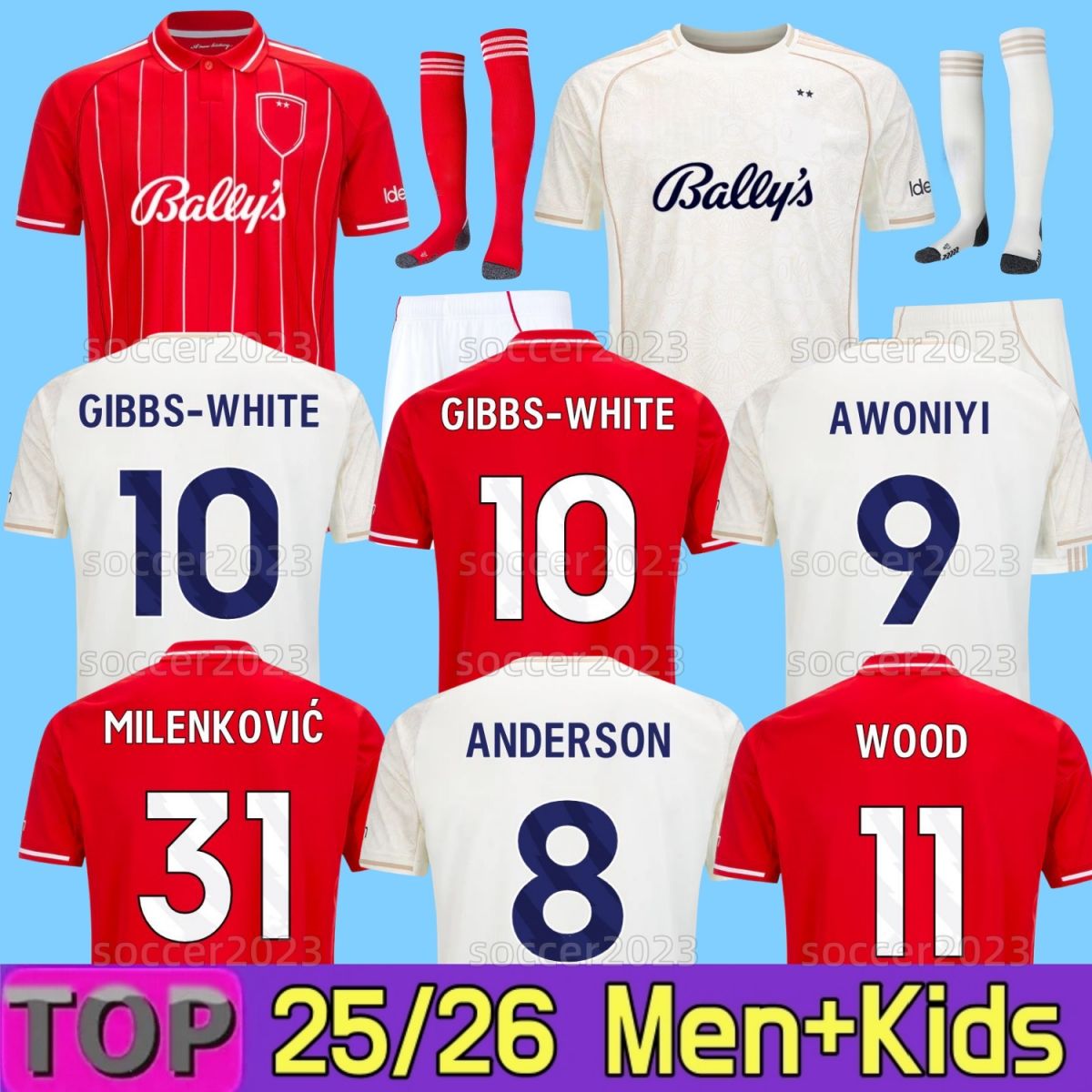 2025 2026 Nottingham Forests Soccer Jersey WOOD GIBBS-WHITE FREULERAA LINGARD WORRALL WILLIAMS AWONIYI ANDERSON GRABBAN SANGARE YATES 25 26 Football Shirt Men kids