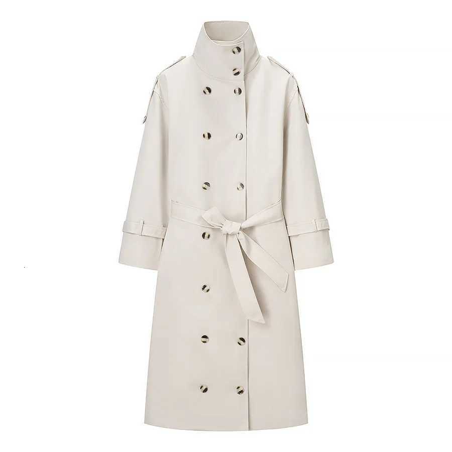 Autumn New Beige Lapel Long Trench Coats With Belt Fashion Double Breasted Loose Women Windbreaker Winter Female OvercoatT251216