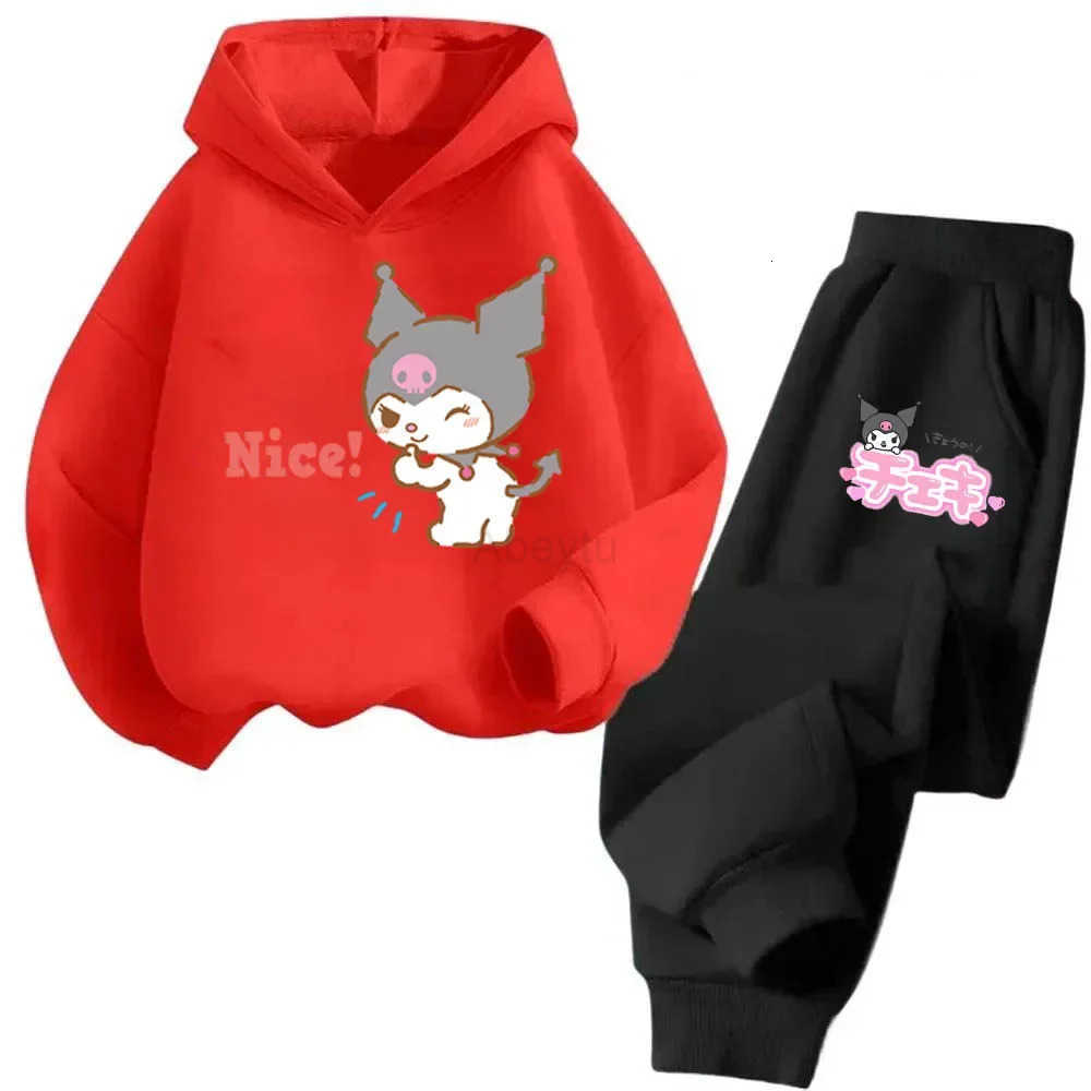 Sanrio Kuromi Kawaii Children Hooded SweatshirtPants Two-piece Set Boy Girl Autumn Winter Daily Outdoor Casual Warm Sportswear H251216