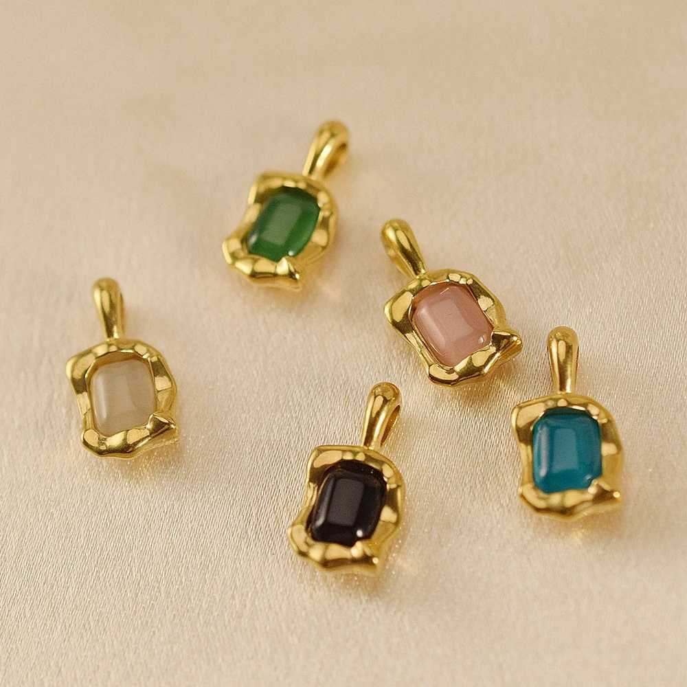 Gems titanium steel necklace women with curb chain or snake chain stainless steel cats eye stone plated 18K gold jewelry M251216