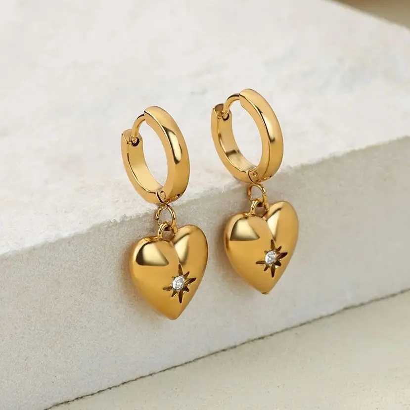 Zircon Heart Star Drop Earrings For Women Luxury Gold Color Stainless Steel Heart Earring Fashion Aesthetic Christmas Jewelry G251216