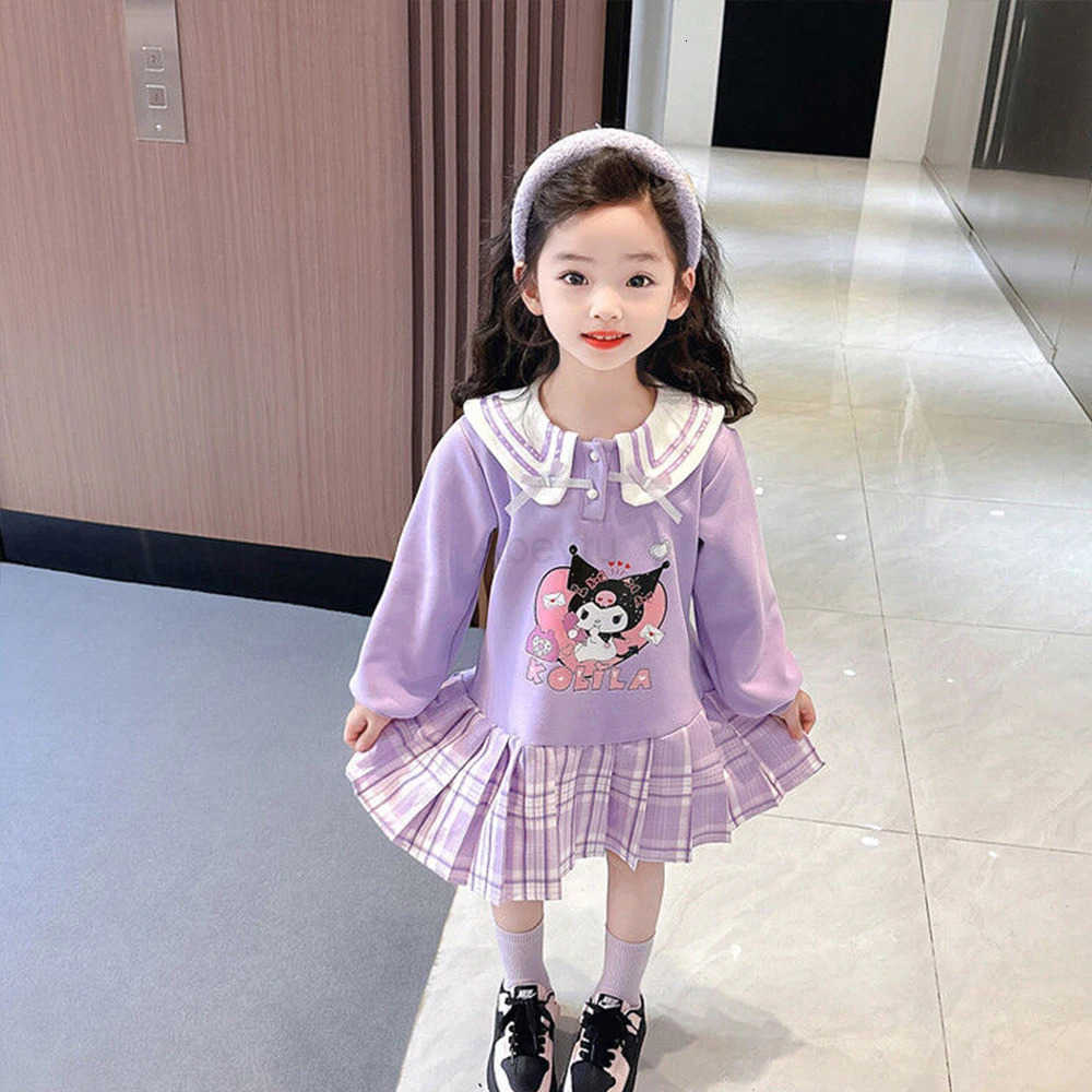 Sanrio Anime Autumn Children Jk Tops Pleated Skirt 2025 New Kuromi Cute Girls Fashion Colleges Style Dress Kawaii Princess Dress H251216