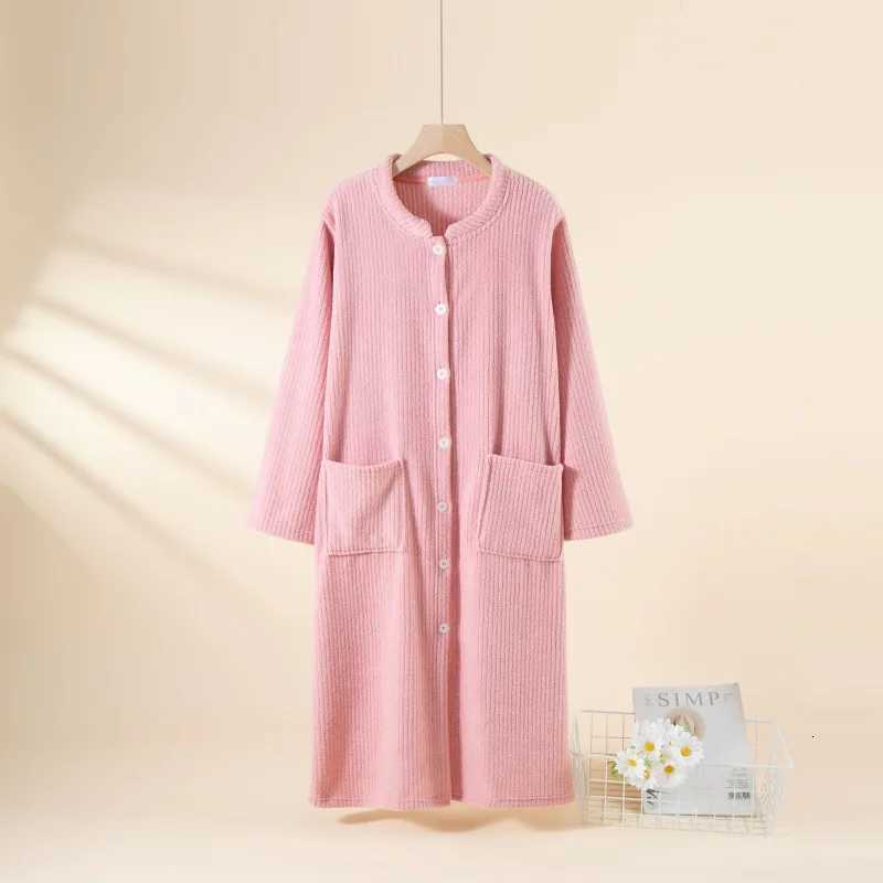 Button Long Wedding Dress Womens Nightgown Warm Thick Sleepwear Bathrobe Winter Loose Fleece Velvet Woman Shower Robe Pocket C251216