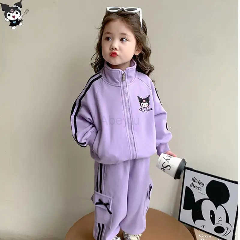 Sanrio Kuromi Anime Girls Autumn Sportswear New Catoon Fashion Jacket Kawaii Casual Pants Comfort Skin-Friendly Soft Loose Set H251216
