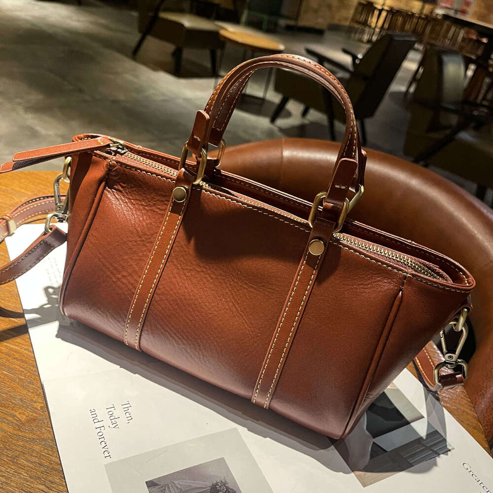 Luxury bag designer bag niche handbag Hobo retro top cowhide women's S genuine tanned handbag crossbody bag tree cream soft leather