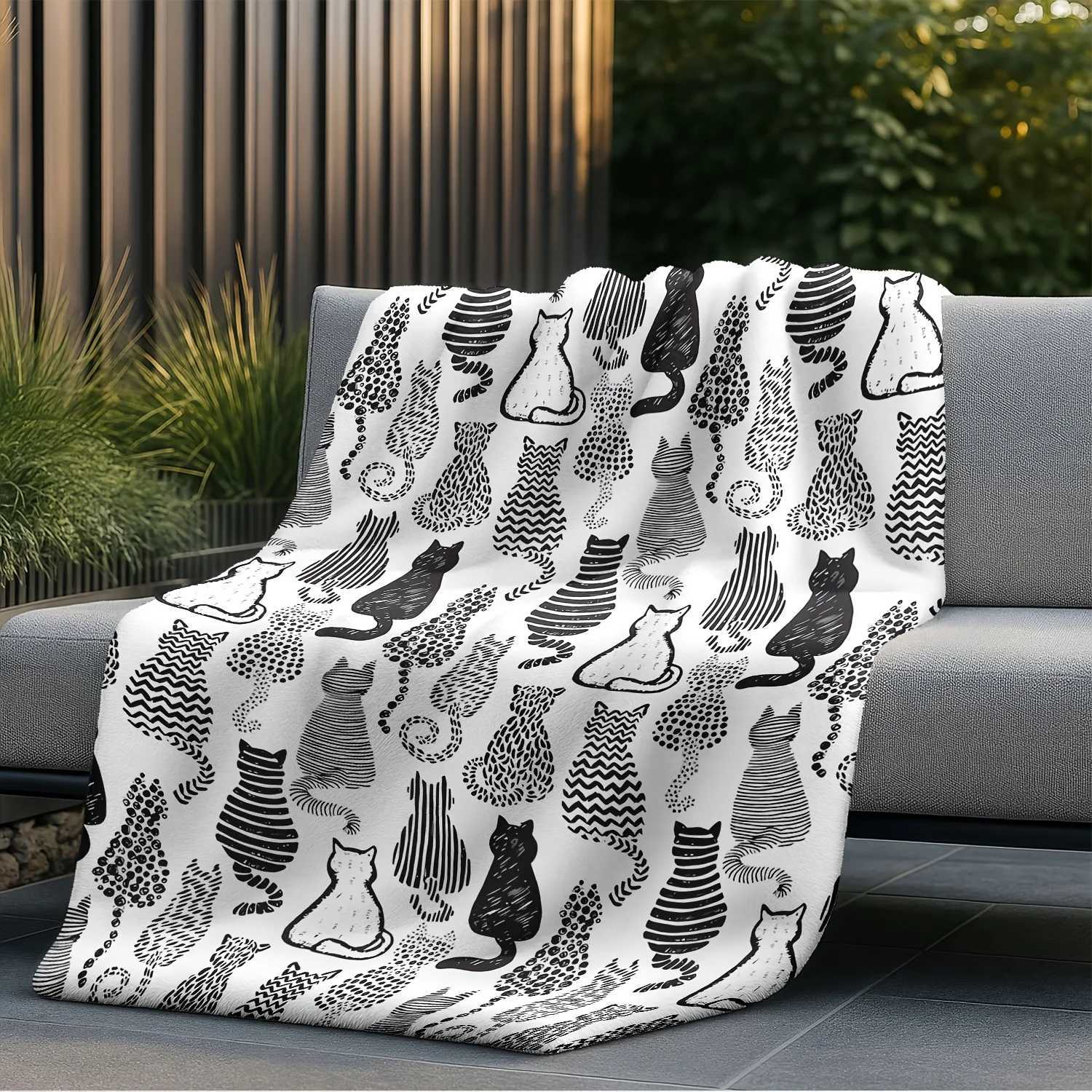 Cat Silhouette Flannel Blanket - Soft Warm Allergy-Friendly Couch/Bed/Travel Gift Idea H251216 - view 4