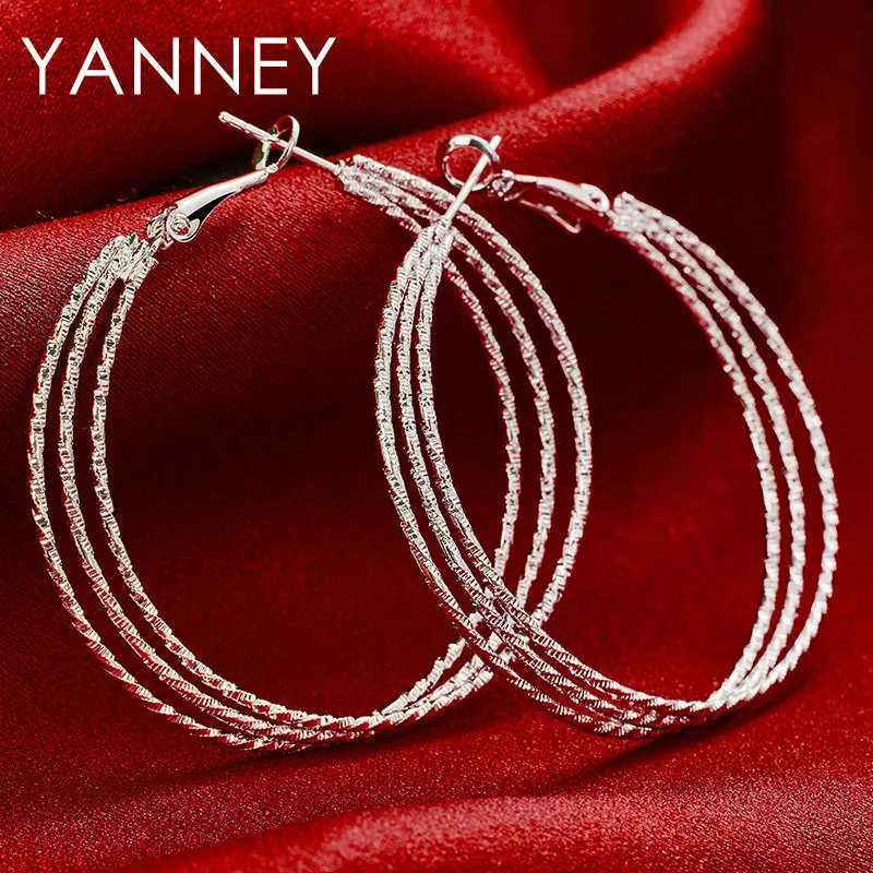 Luxury 925 Sterling Silver 50MM Frosted 3 Circle Hoop Earrings For Women Fashion Wedding Temperament Jewelry Accessories G251216