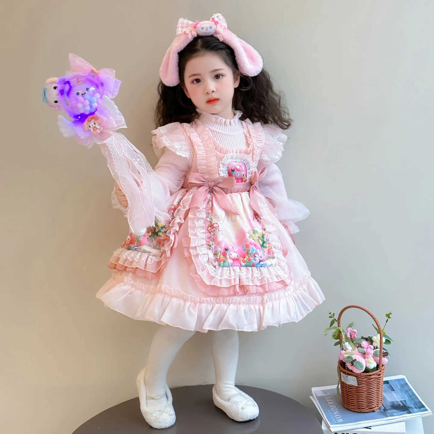 Sanrio Anime My Melody Girls Lolita Princess Dress Bow Decoration Party Dress Ruffled Tutu Skirt Layered Dress Ball Gown Festival Gift H251216